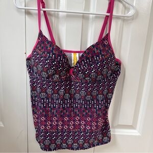 Lole Tankini Swimsuit Top XL Pink Navy Molded Built In Bra Push Up